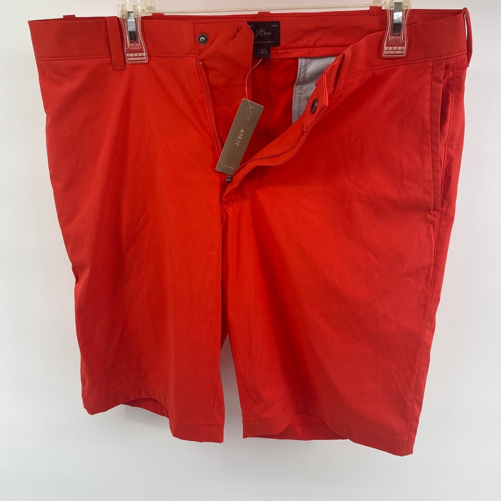 J.Crew Men Tech Shorts Red 32 Flat Front Wicking Active Casual 10.5 Inseam
